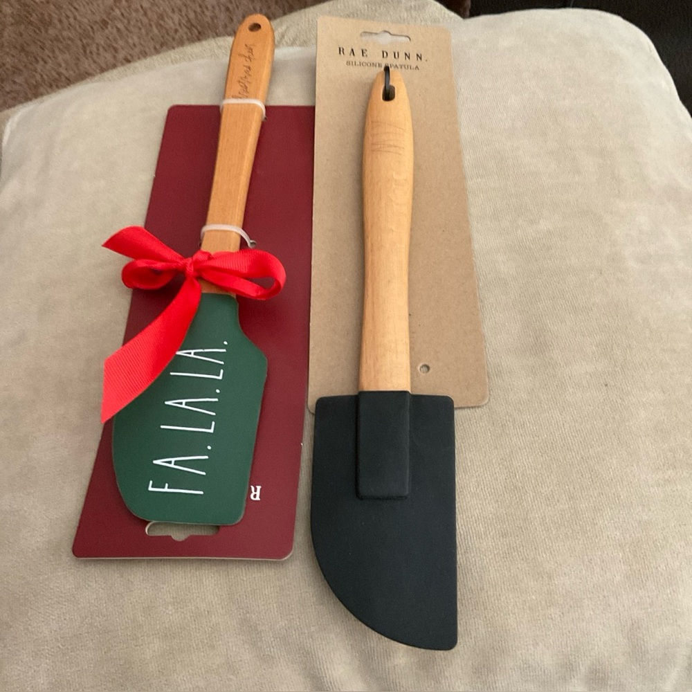 Rae Dunn Full Size Wooden Handle Silicone Spatulas, FA LA LA & MIX 2 count